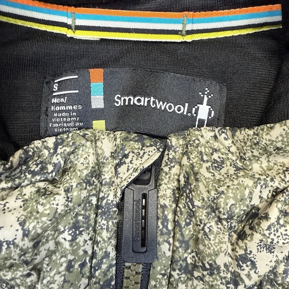 Smartwool Vest Mens Small Green‎ Camo Full Zip Wool Outdoor Hunting Smartloft